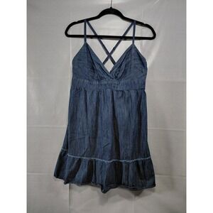 Heritage 1981 Denim Babydoll Mini Dress LG Dark Wash Criss Cross Sleeveless